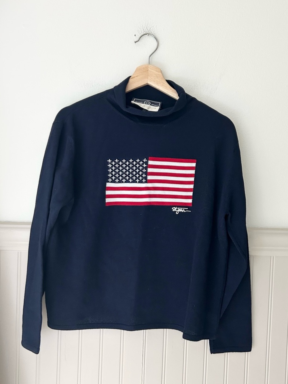 Vintage St. John Sport Nina Raynor Small Petite Navy Blue USA Flag Motif